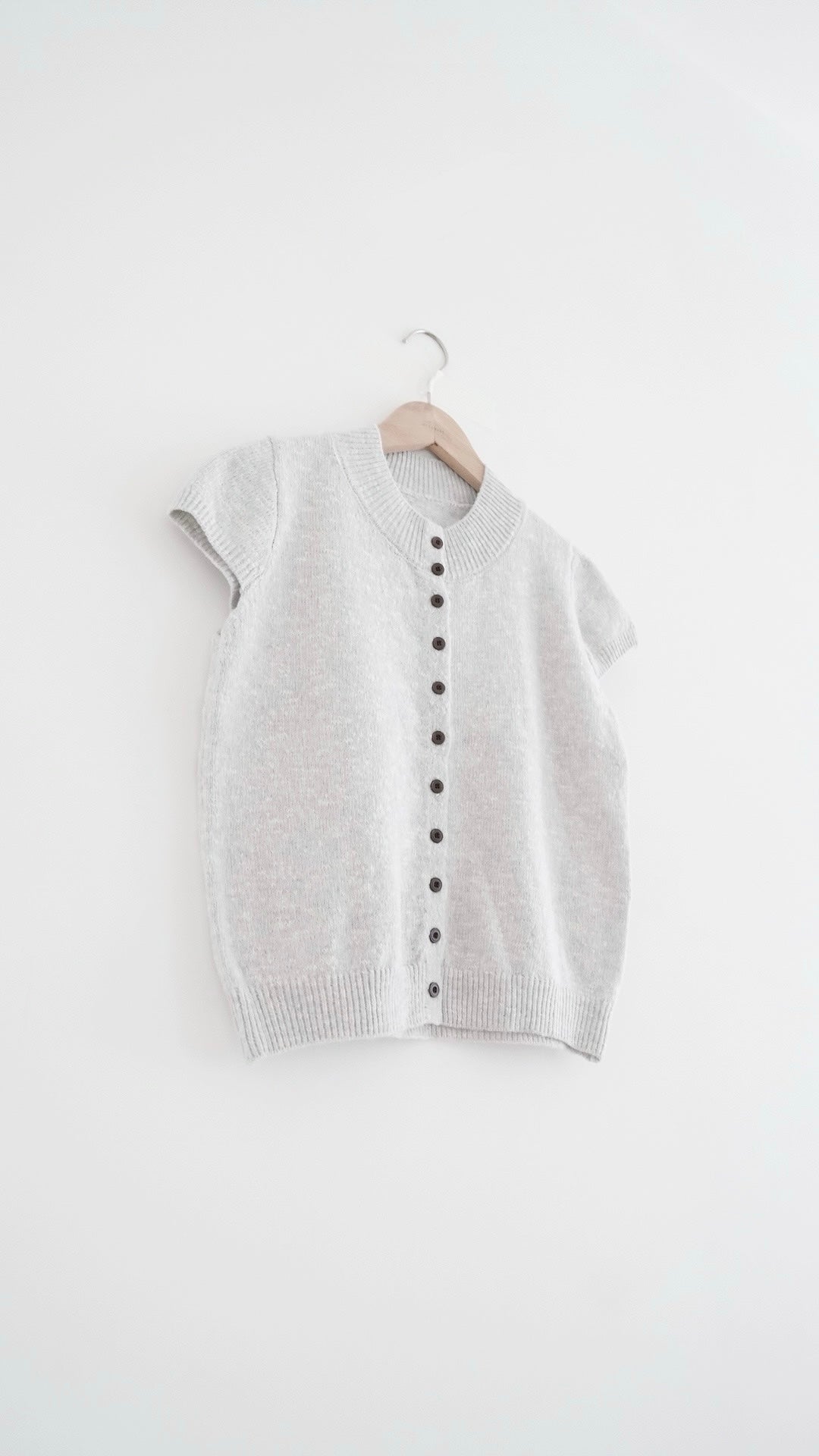 yoru button neck knit top in grey (pre-order)