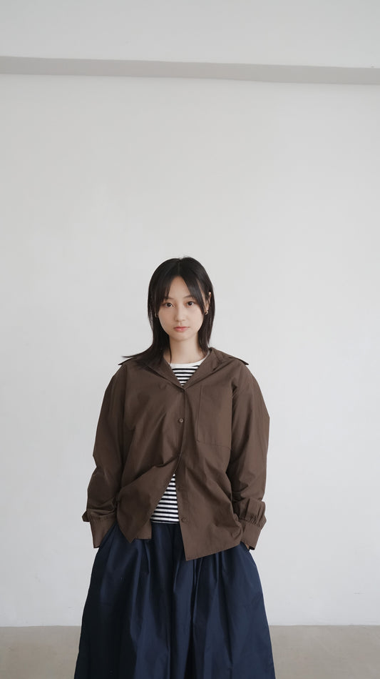 classic off shoulder oversized shirt in brown ( pre-order )