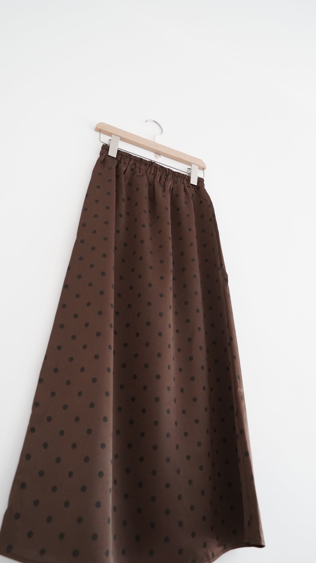 helen satin dot maxi skirt in brown (pre-order)