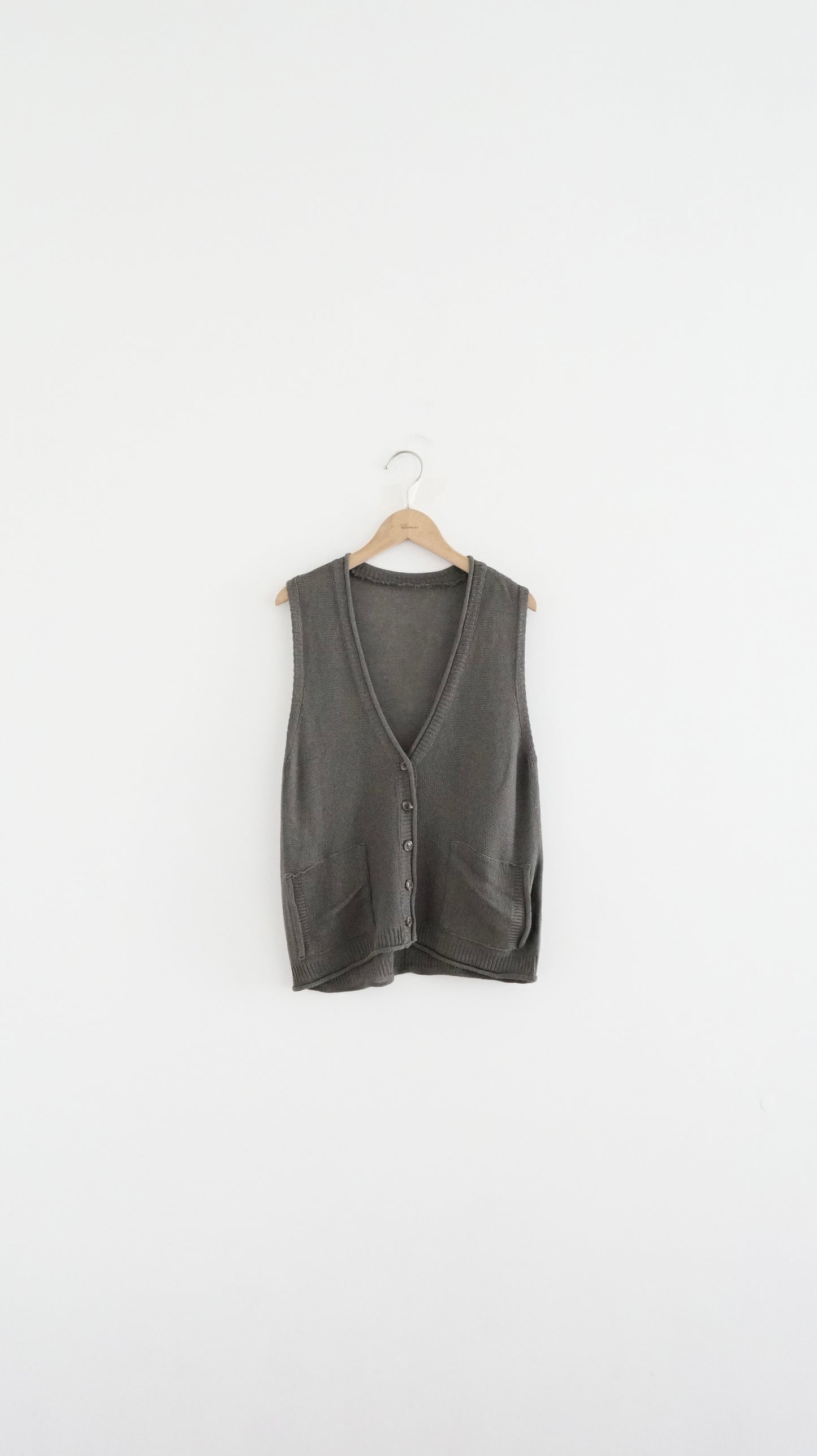 sheer v-neck linen vest  in khaki (pre-order)