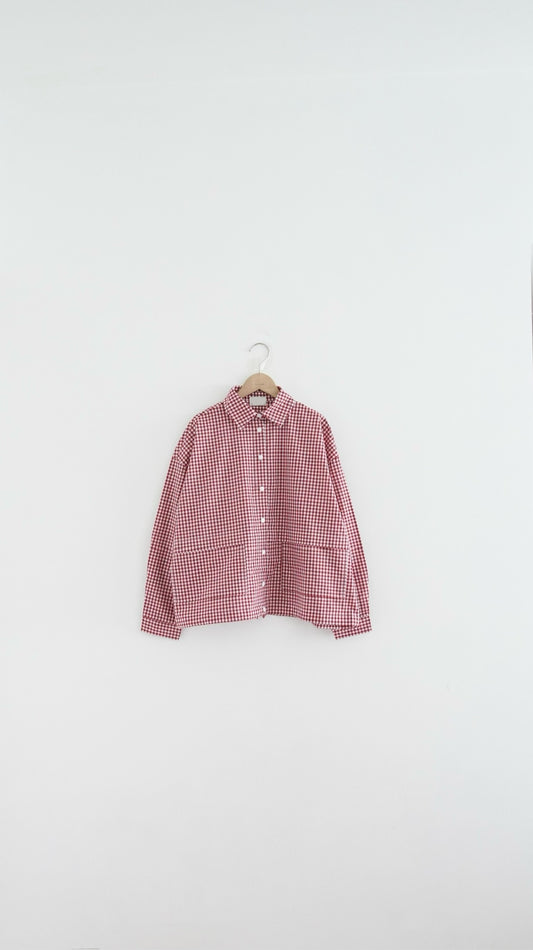 checked shirt jacket in cherry red