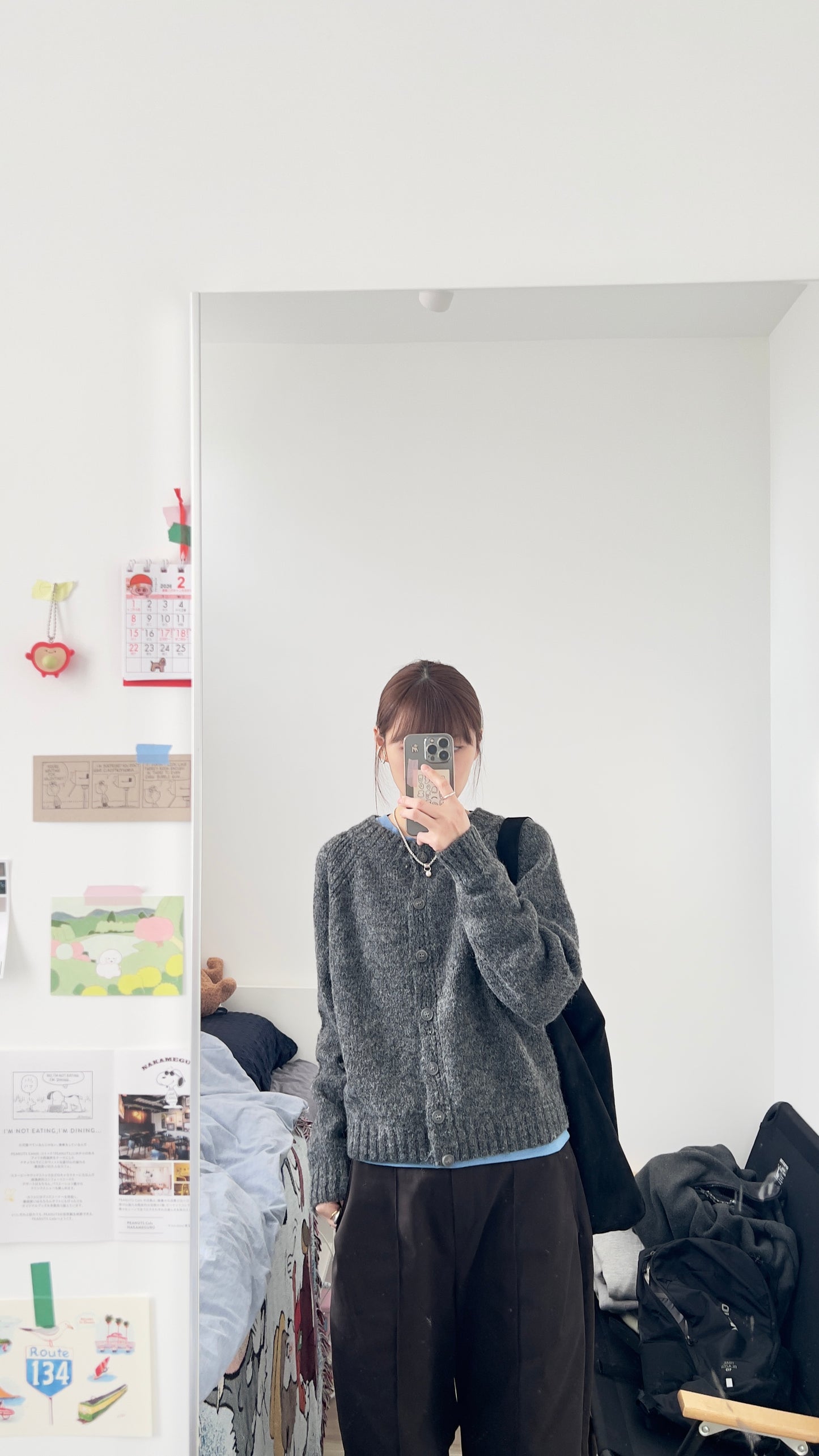 the freya horn sleeve cardigan in grey