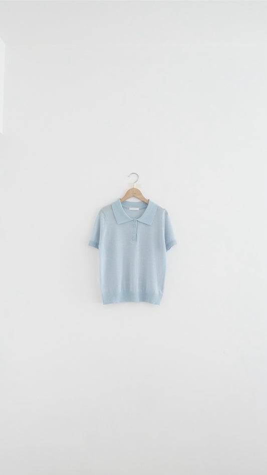 sheer buttoned polo shirt in baby-blue (pre-order)