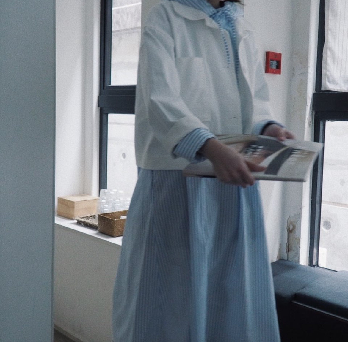 striped hoodies dress in baby blue