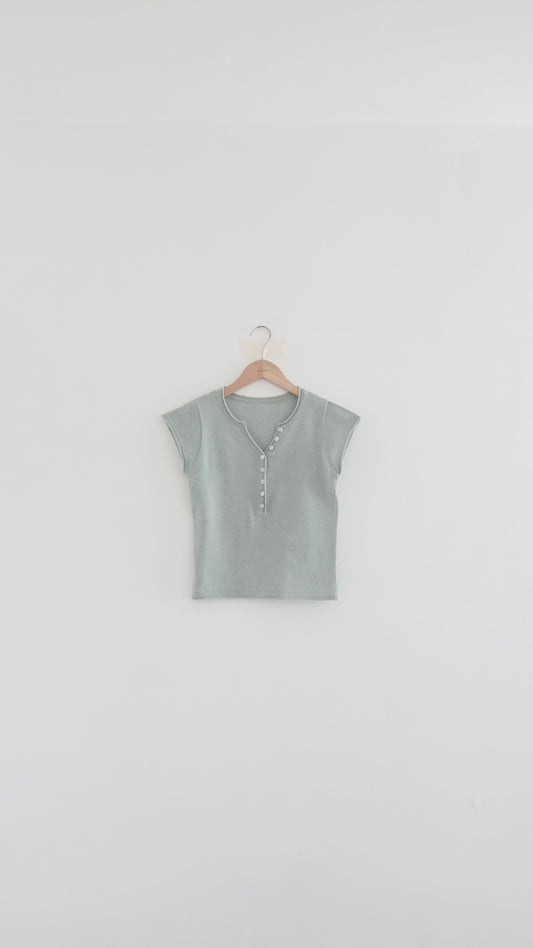 soren minimalist button knit top in mint (pre-order)