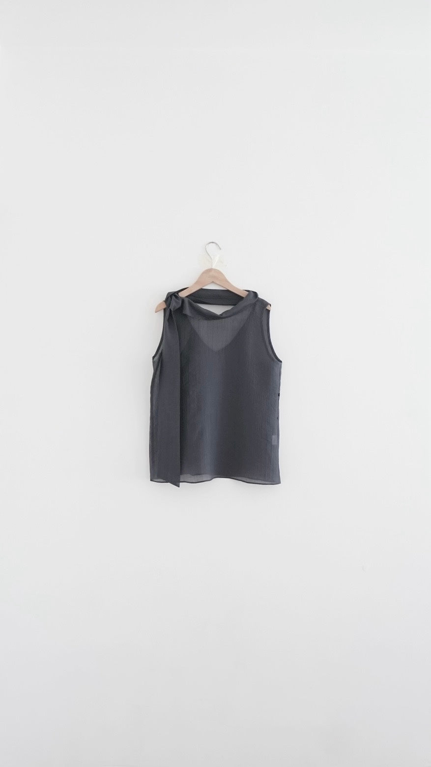 faro sheer draped neck sleeveless top in charcoal (pre-order)
