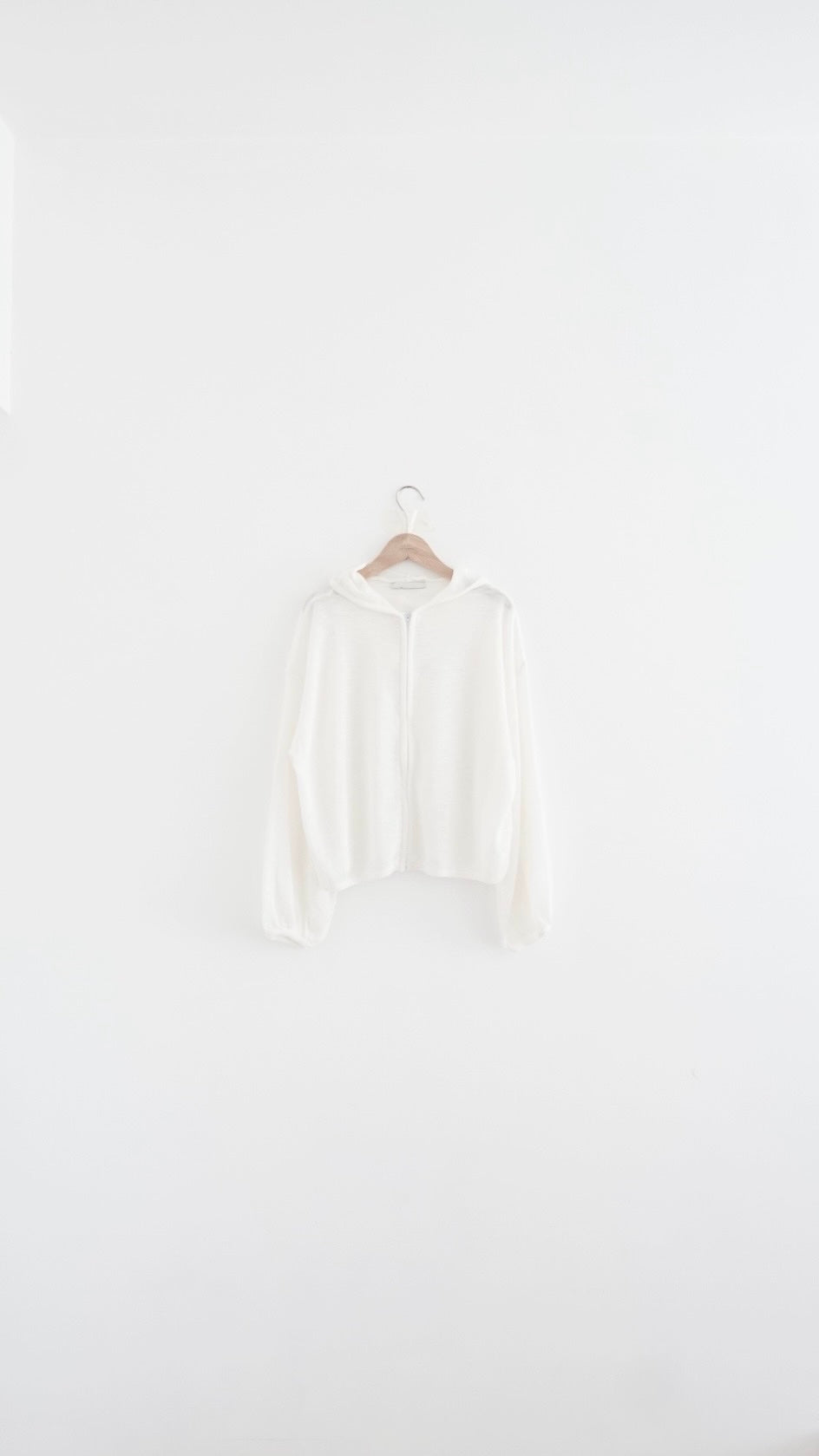 lucca linen blend sheer knit hoodie in white (pre-order)