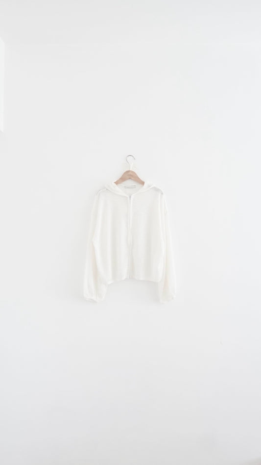 lucca linen blend sheer knit hoodie in white (pre-order)