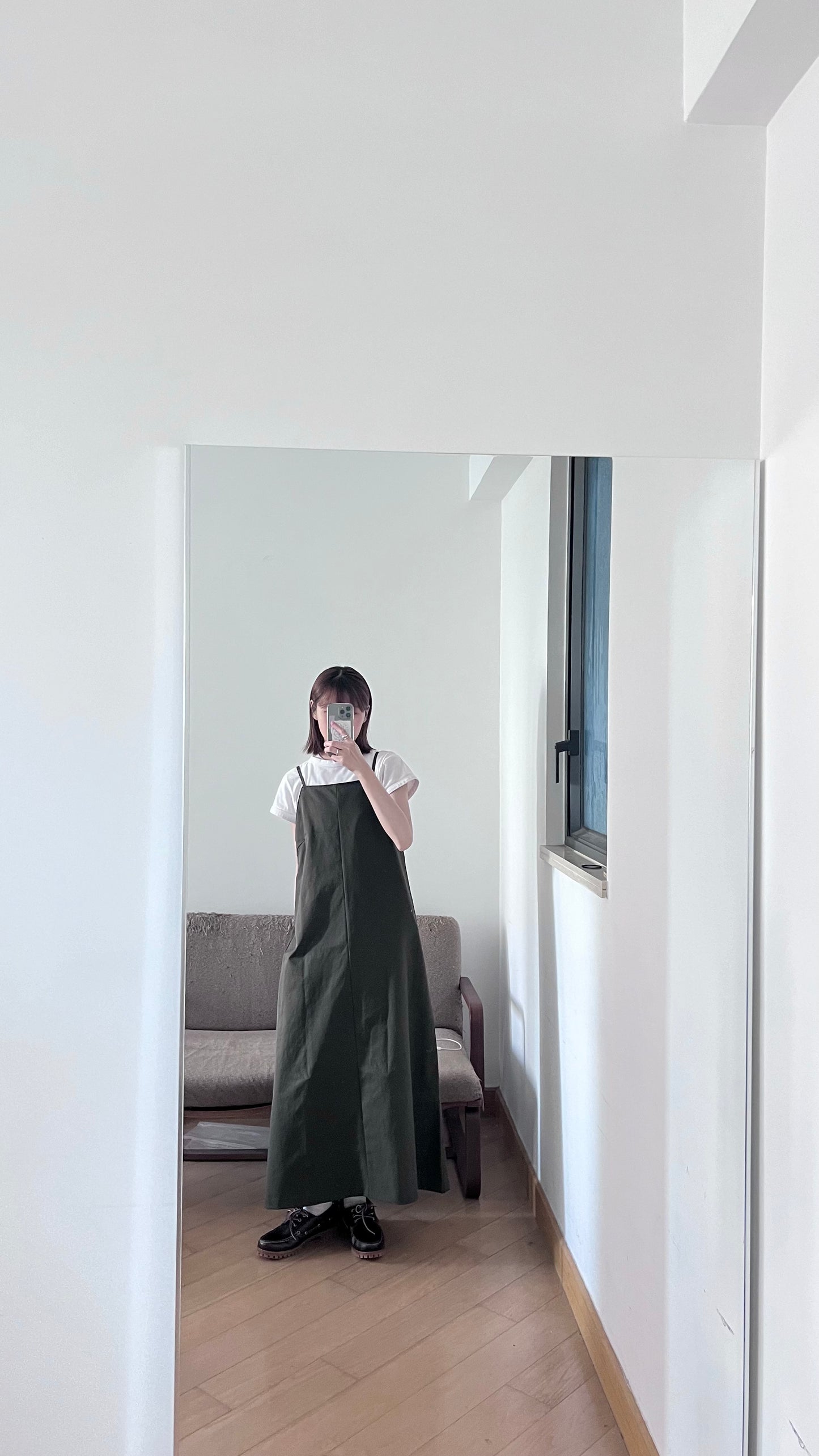 classic straight-line dress in grey brown