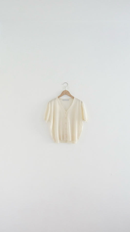 airy sheer v-neck short sleeve cardigan in butter