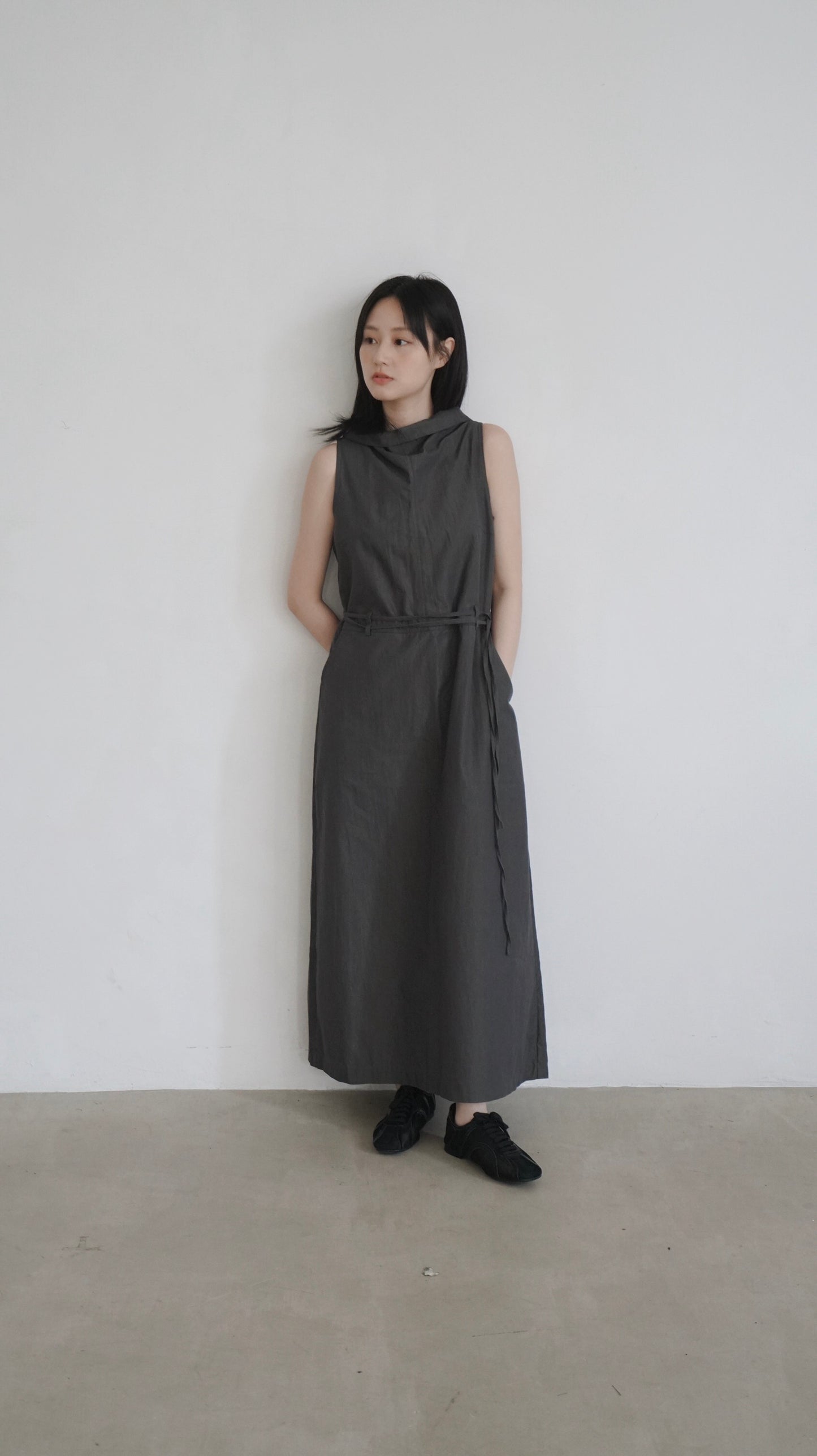 high-neck vintage dress in charcoal (pre-order)