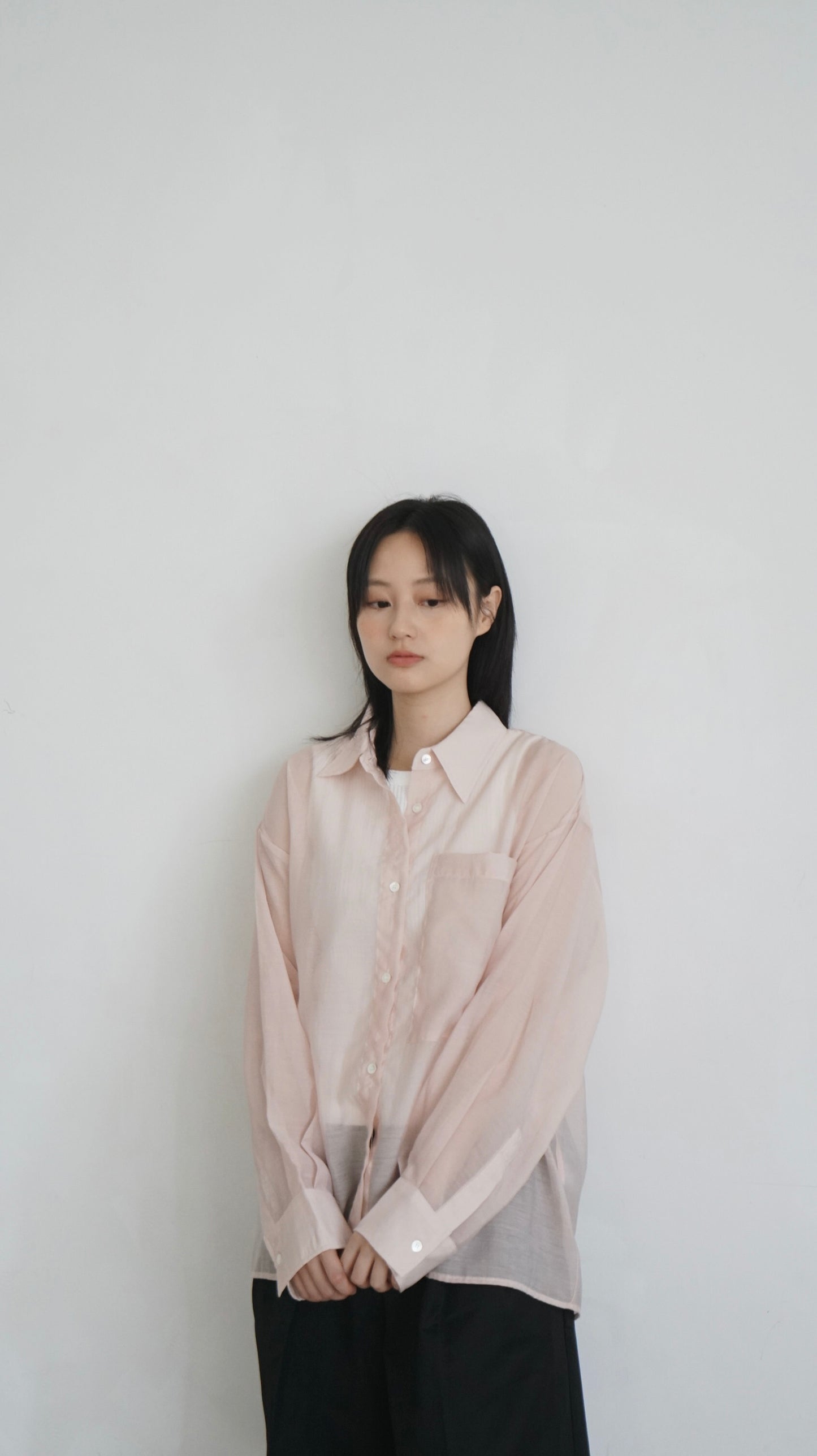 high-quality sheer shirt in soft pink (pre-order)