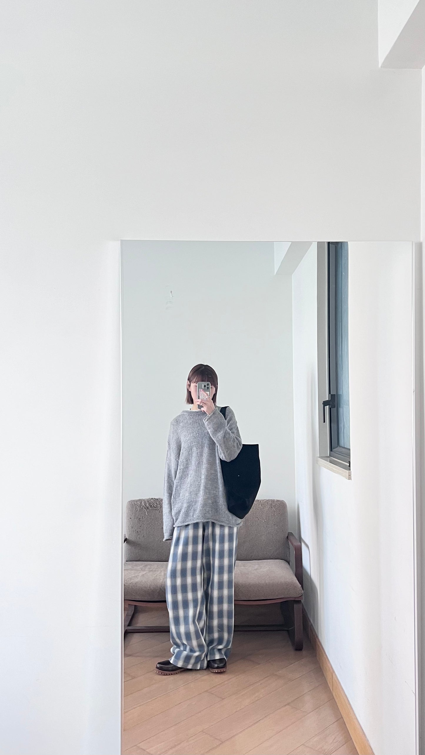 plaid lounge trousers in navy (pre-order)