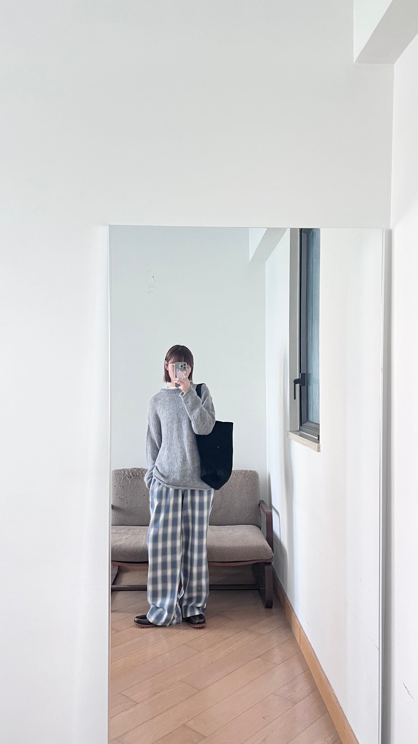 plaid lounge trousers in navy (pre-order)