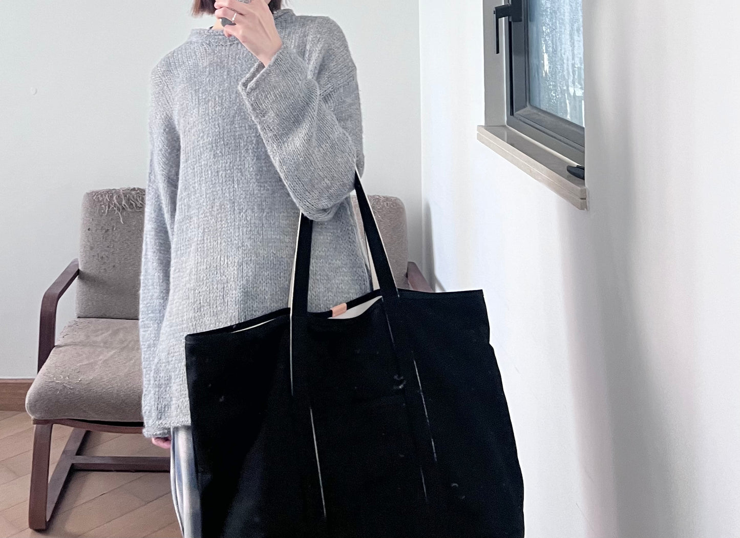 sheer edge knitwear in grey (pre-order)