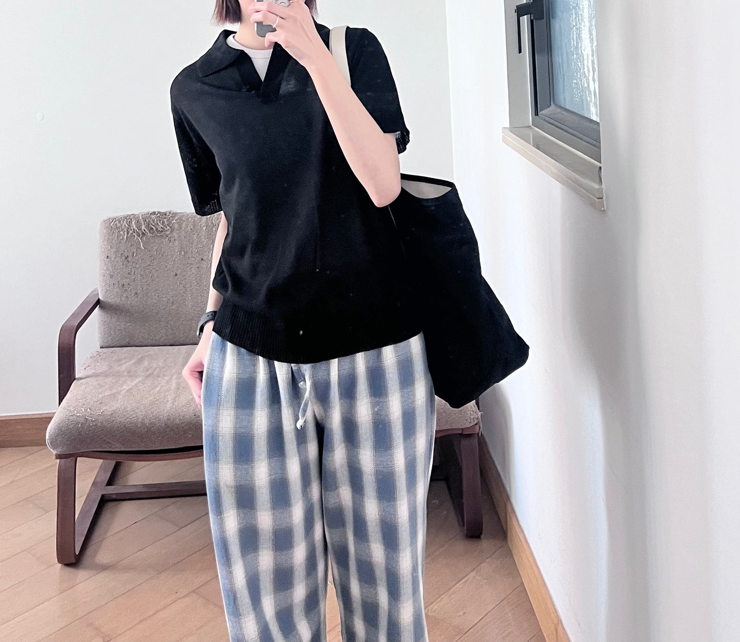 sheer v-neck shirt in black (pre-order)