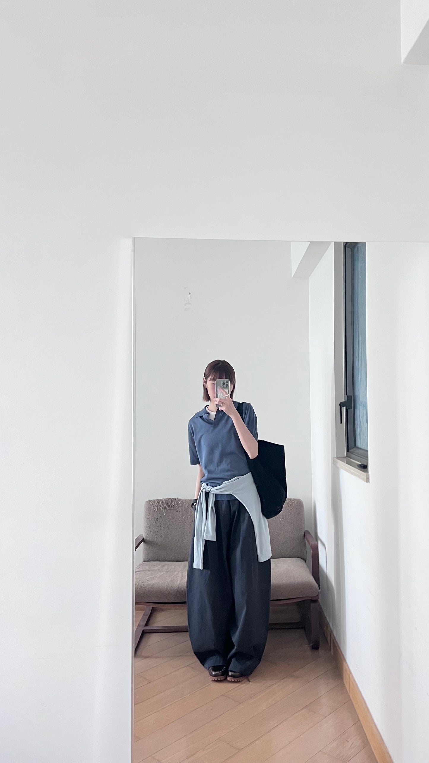 sheer v-neck shirt in tyrian blue (pre-order)