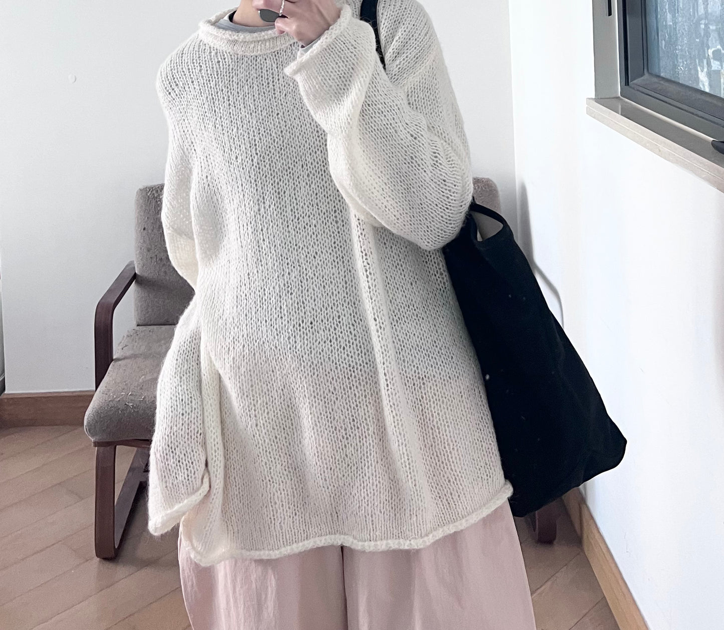 sheer edge knitwear in cream (pre-order)