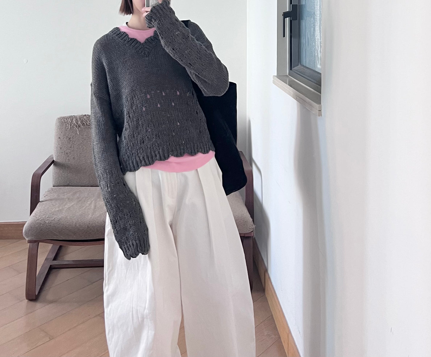 retro floral lace knit in charcoal (pre-order)