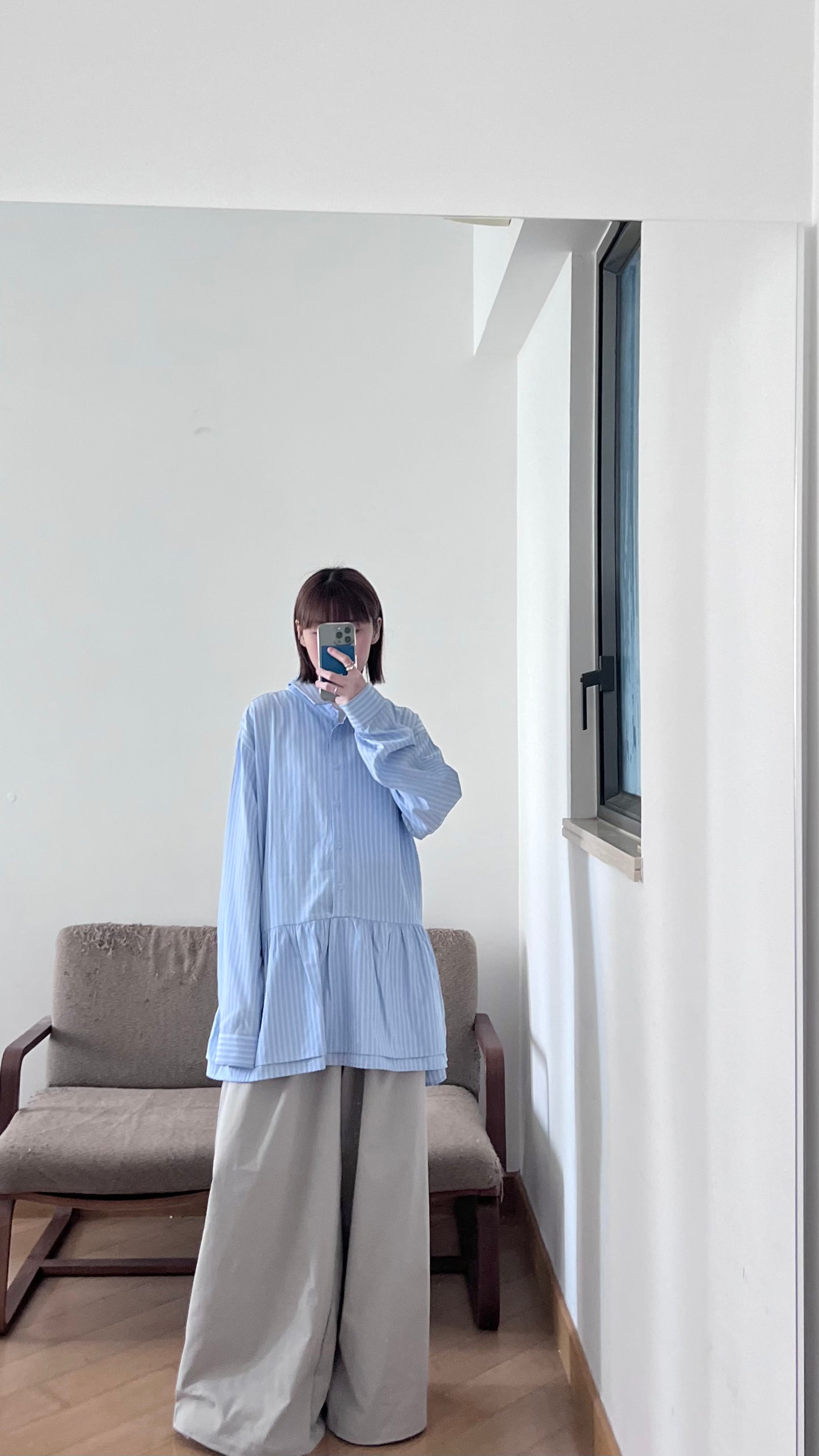 striped shirt dress-top in baby-blue (pre-order)