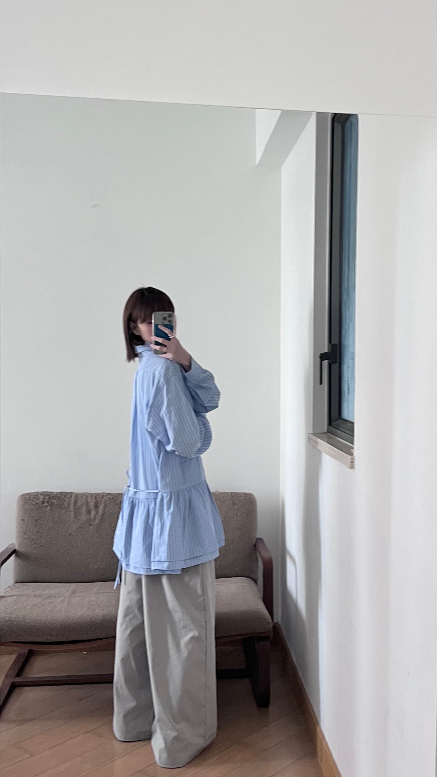 striped shirt dress-top in baby-blue (pre-order)
