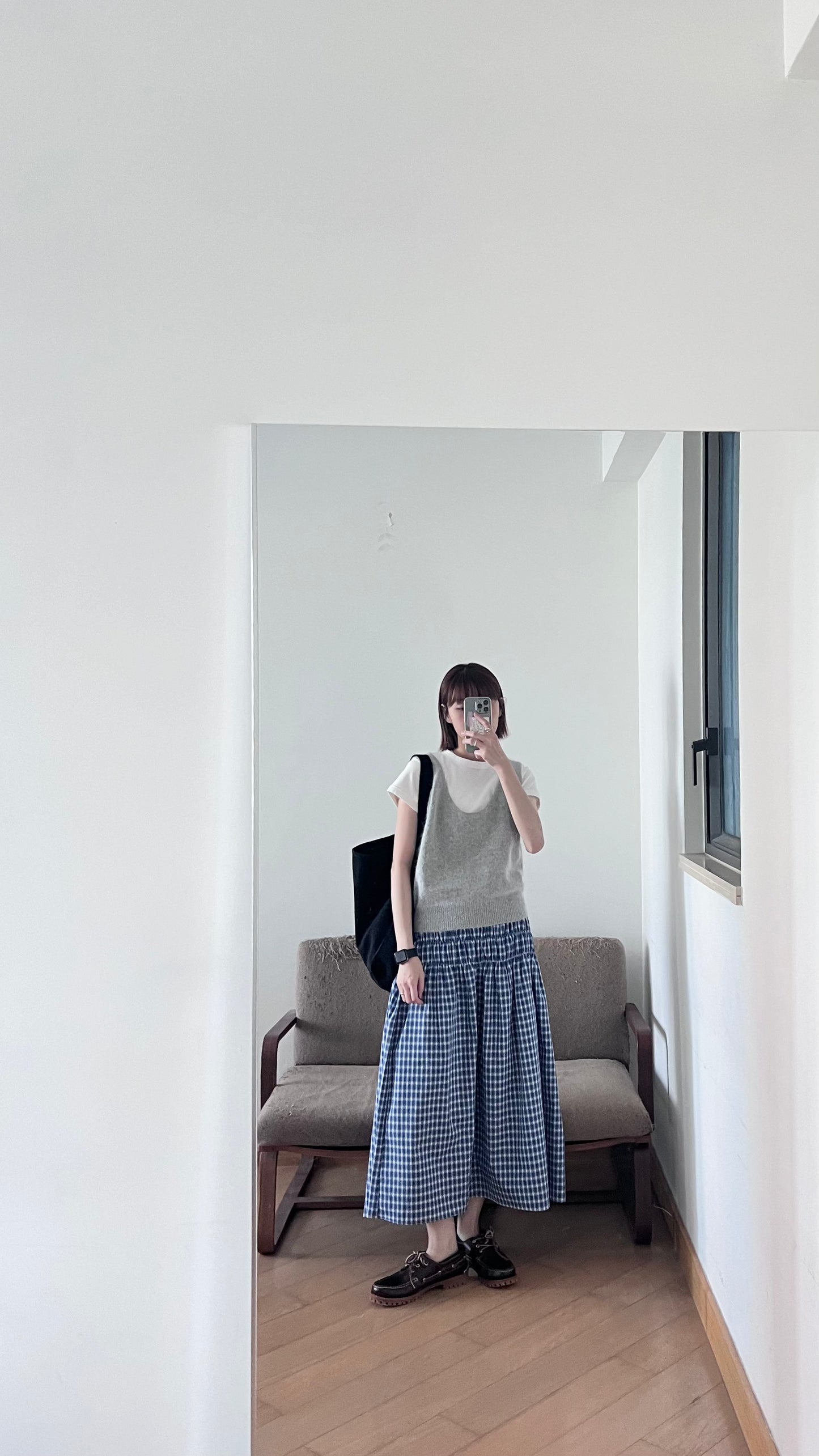 gathered check skirt in blue (pre-order)