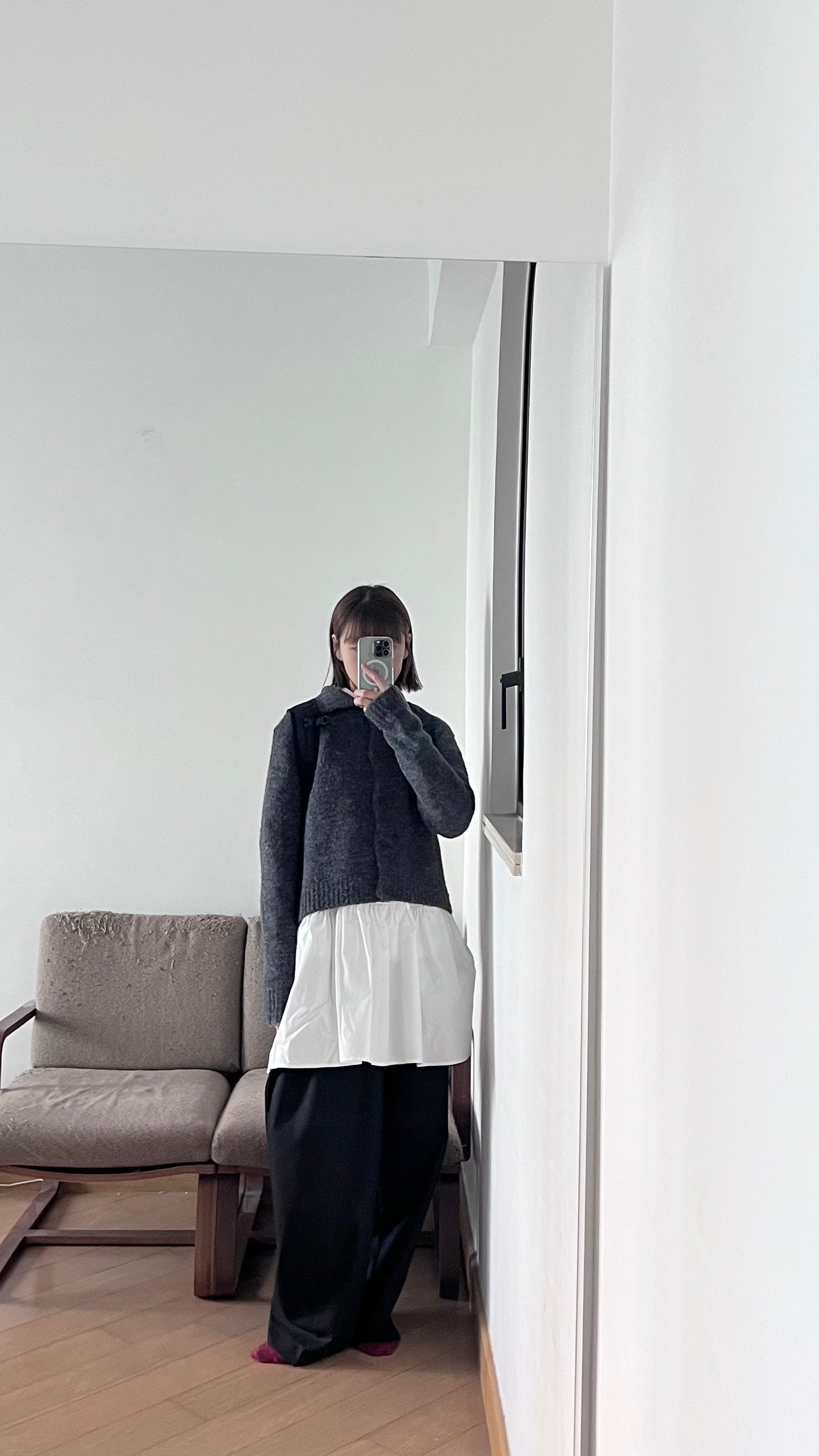 knitted shirt jacket in dark grey ( pre-order )