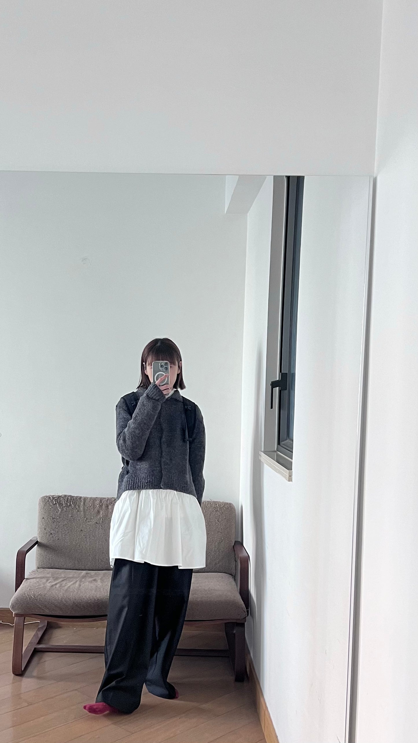 knitted shirt jacket in dark grey ( pre-order )