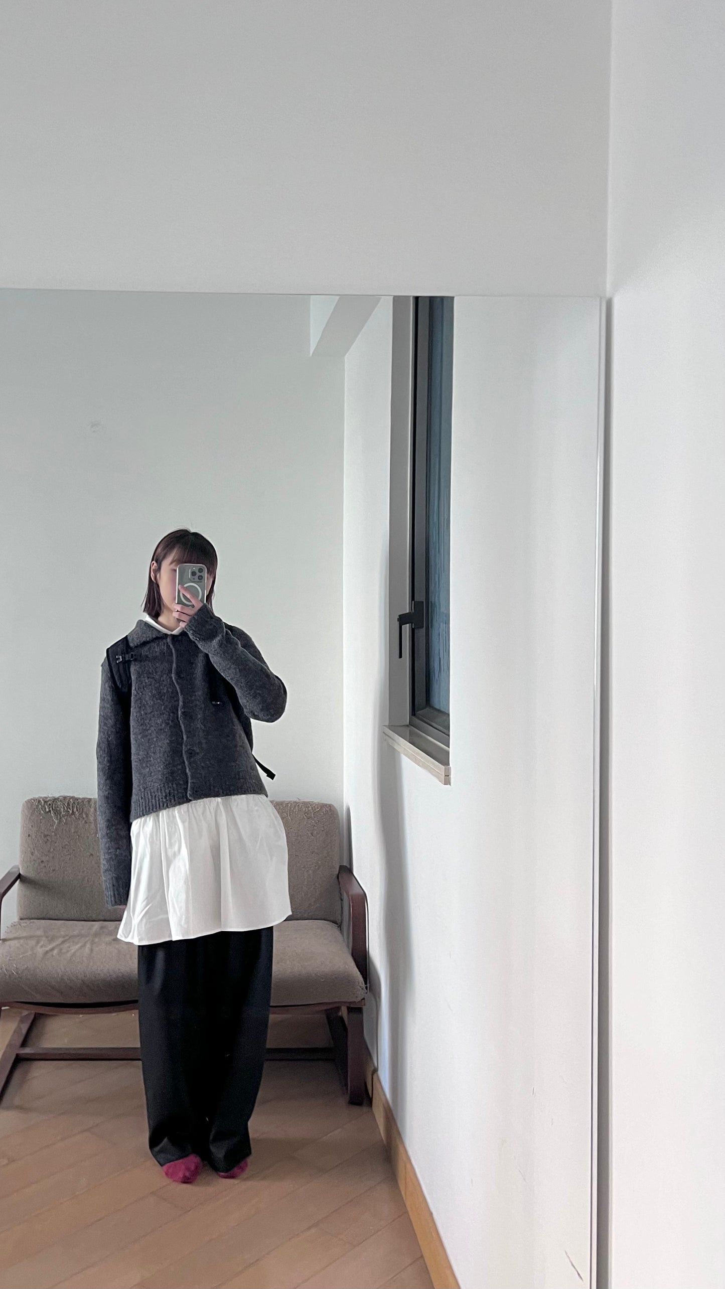 knitted shirt jacket in dark grey ( pre-order )