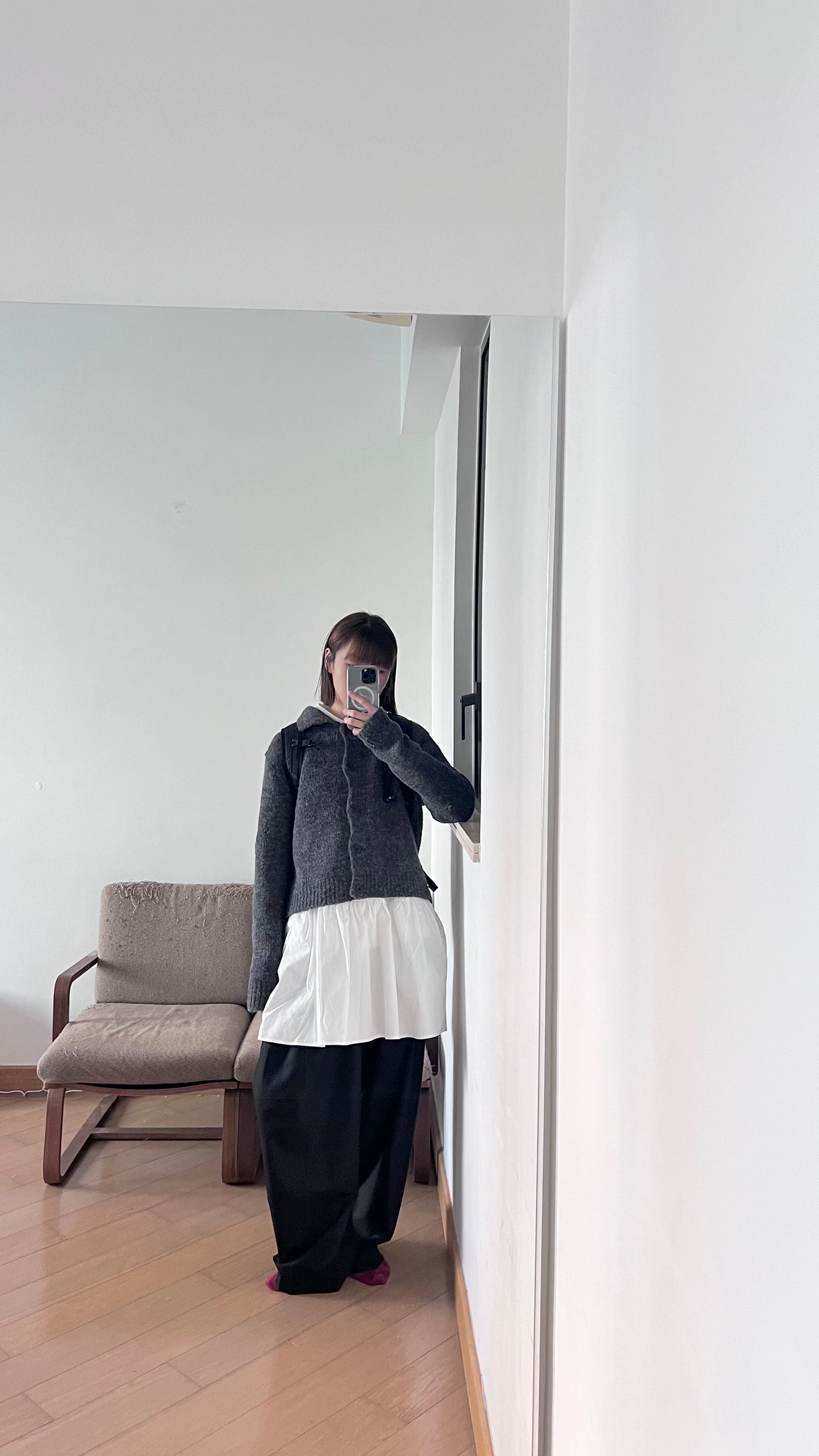 knitted shirt jacket in dark grey ( pre-order )