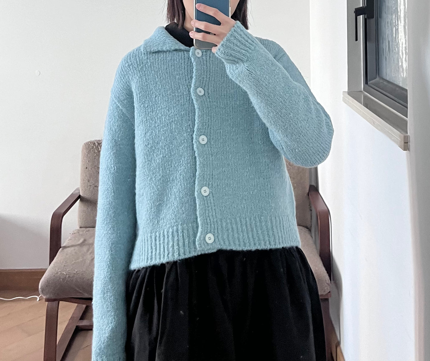 knitted shirt jacket in lake blue ( pre-order )