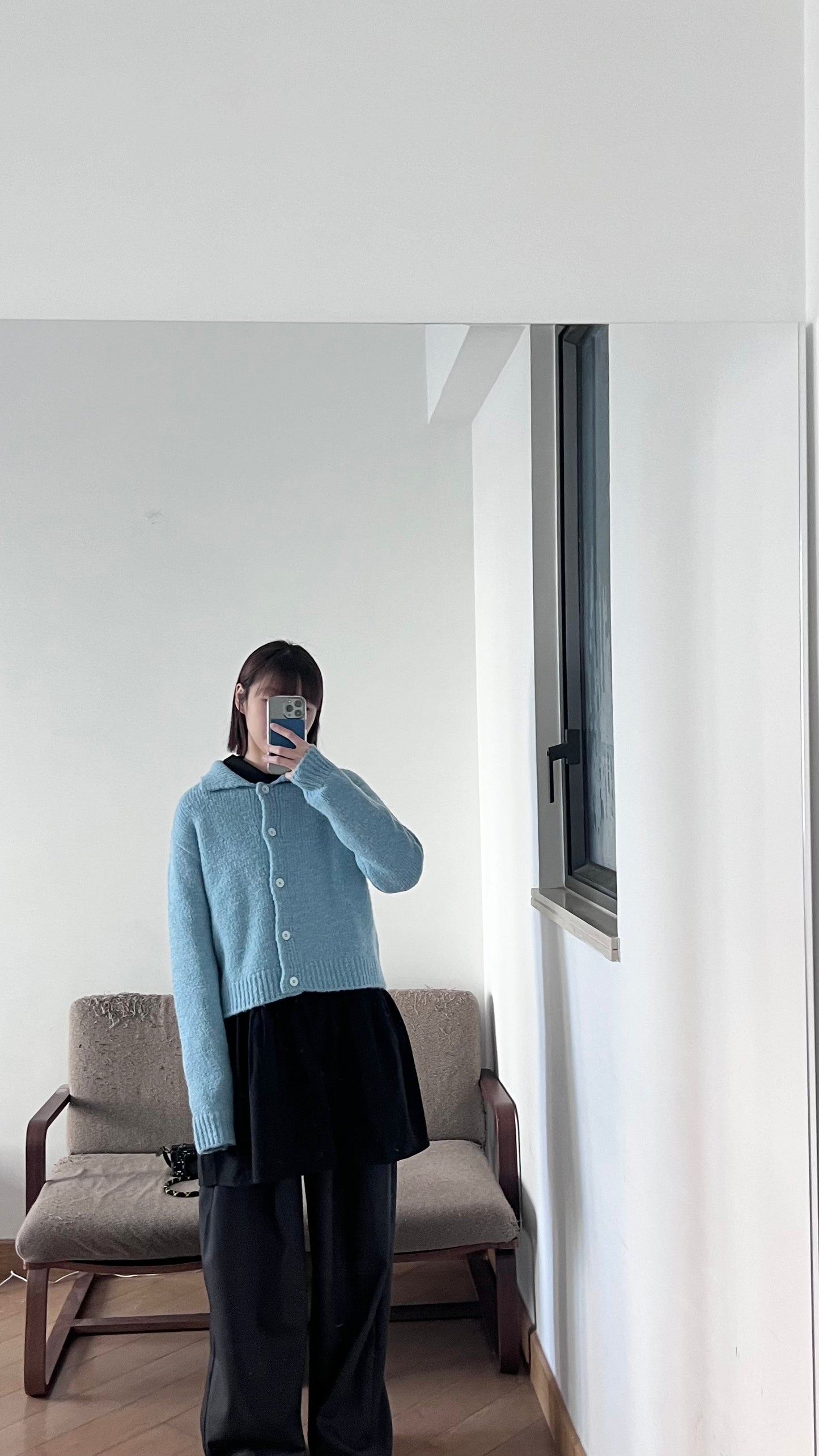 knitted shirt jacket in lake blue ( pre-order )