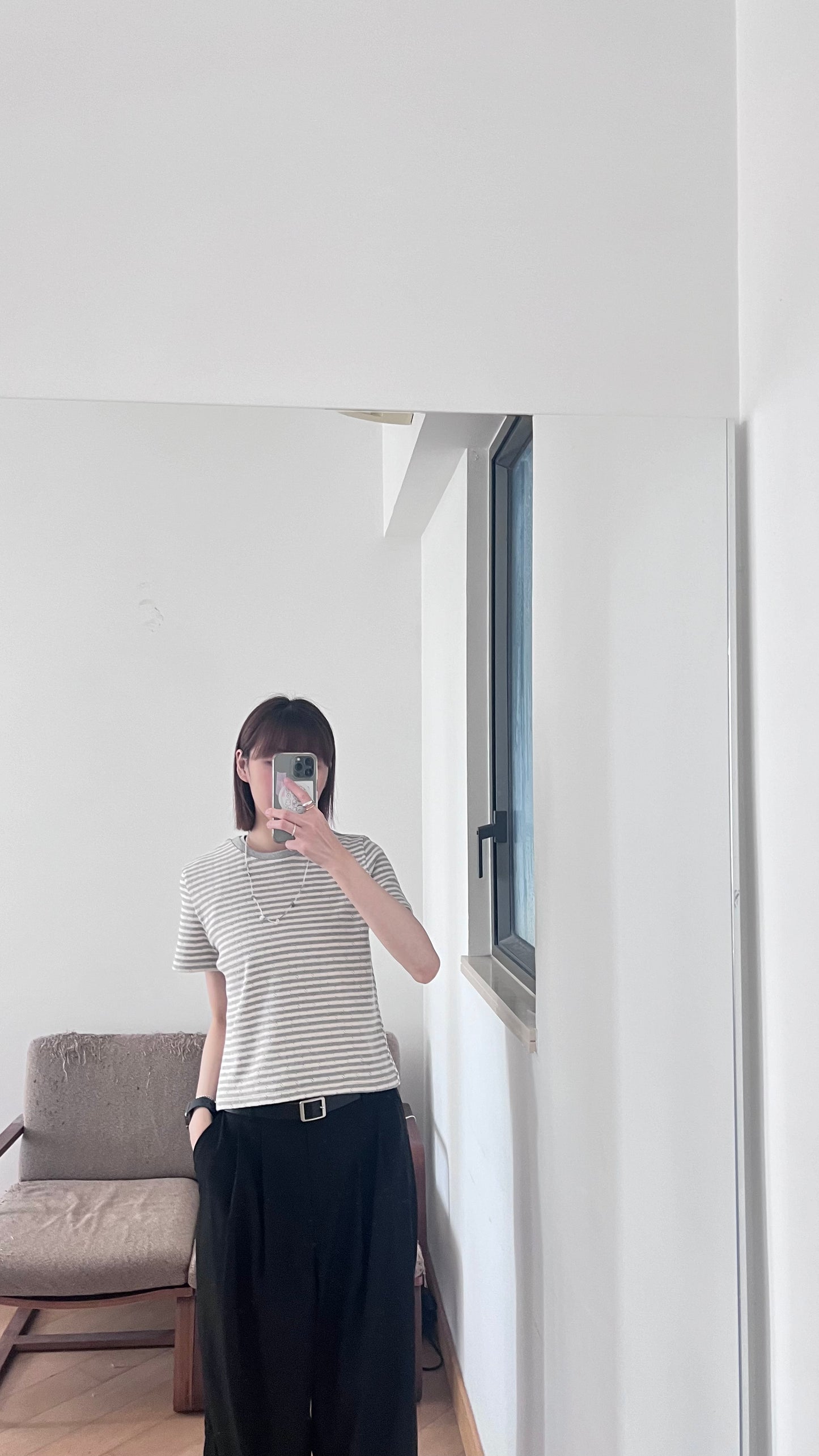 baby cotton striped tee in grey (pre-order)