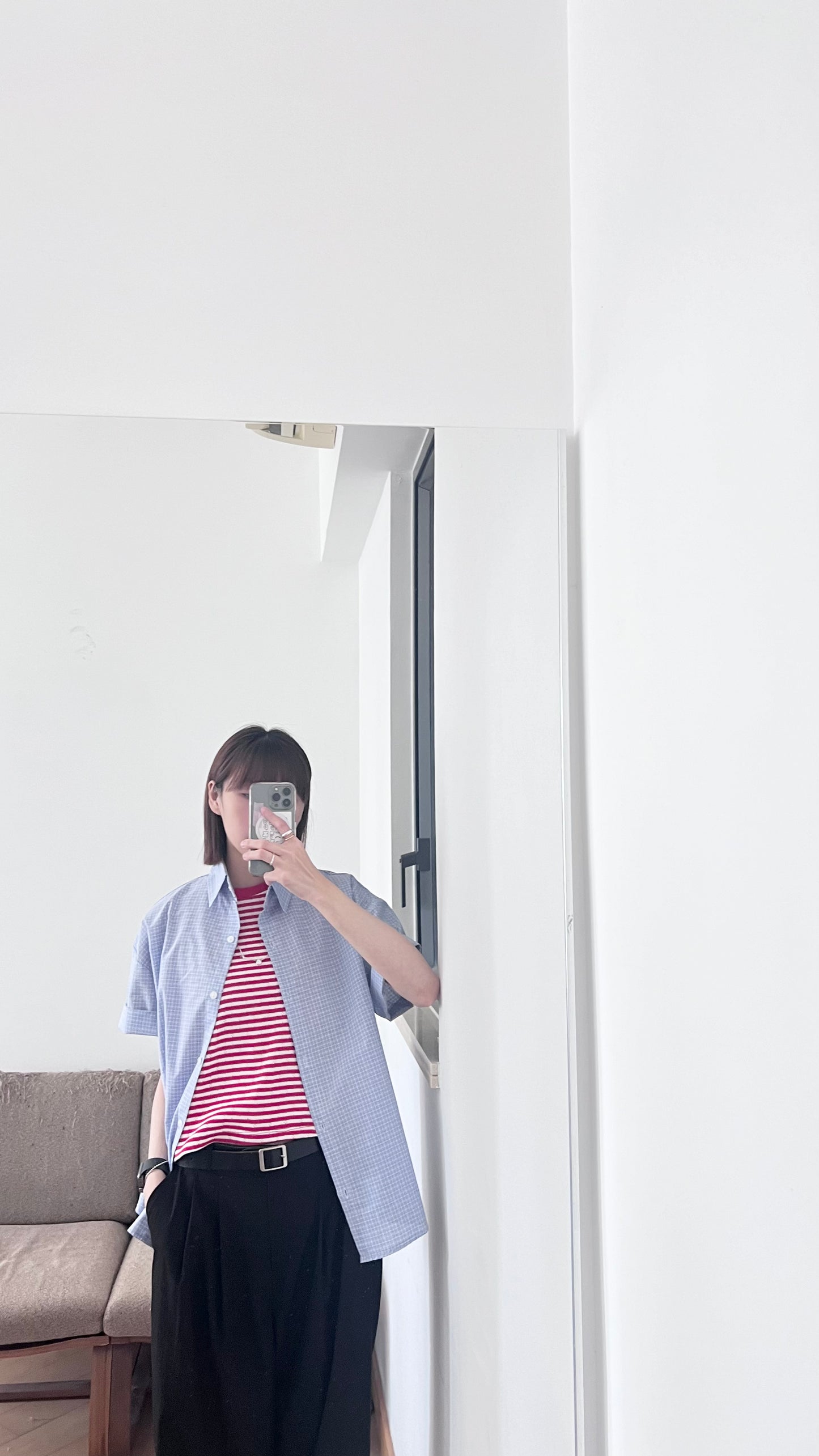 plain grid shirt in baby blue