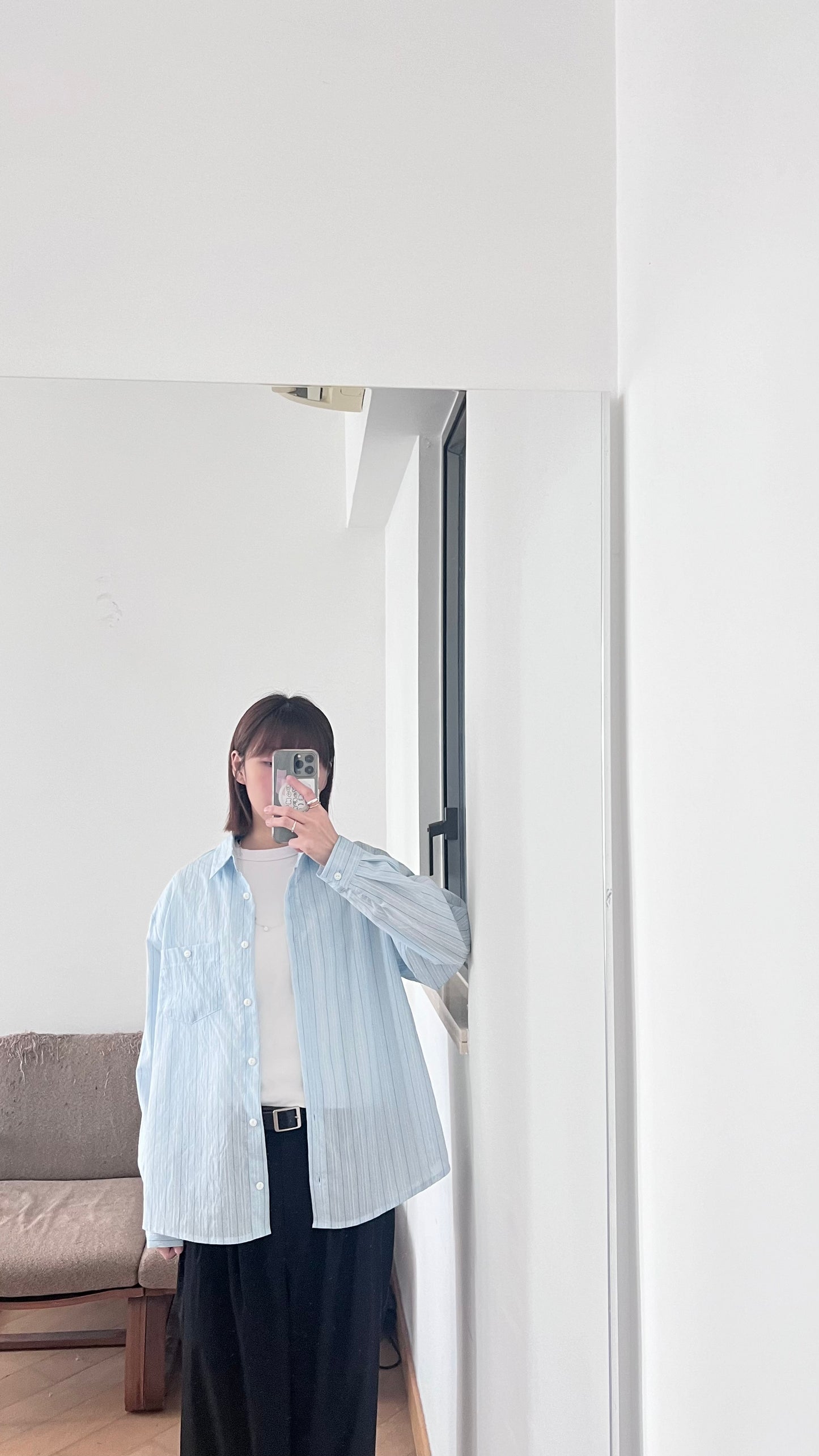 breezy stripe tencel shirt in baby-blue (pre-order)