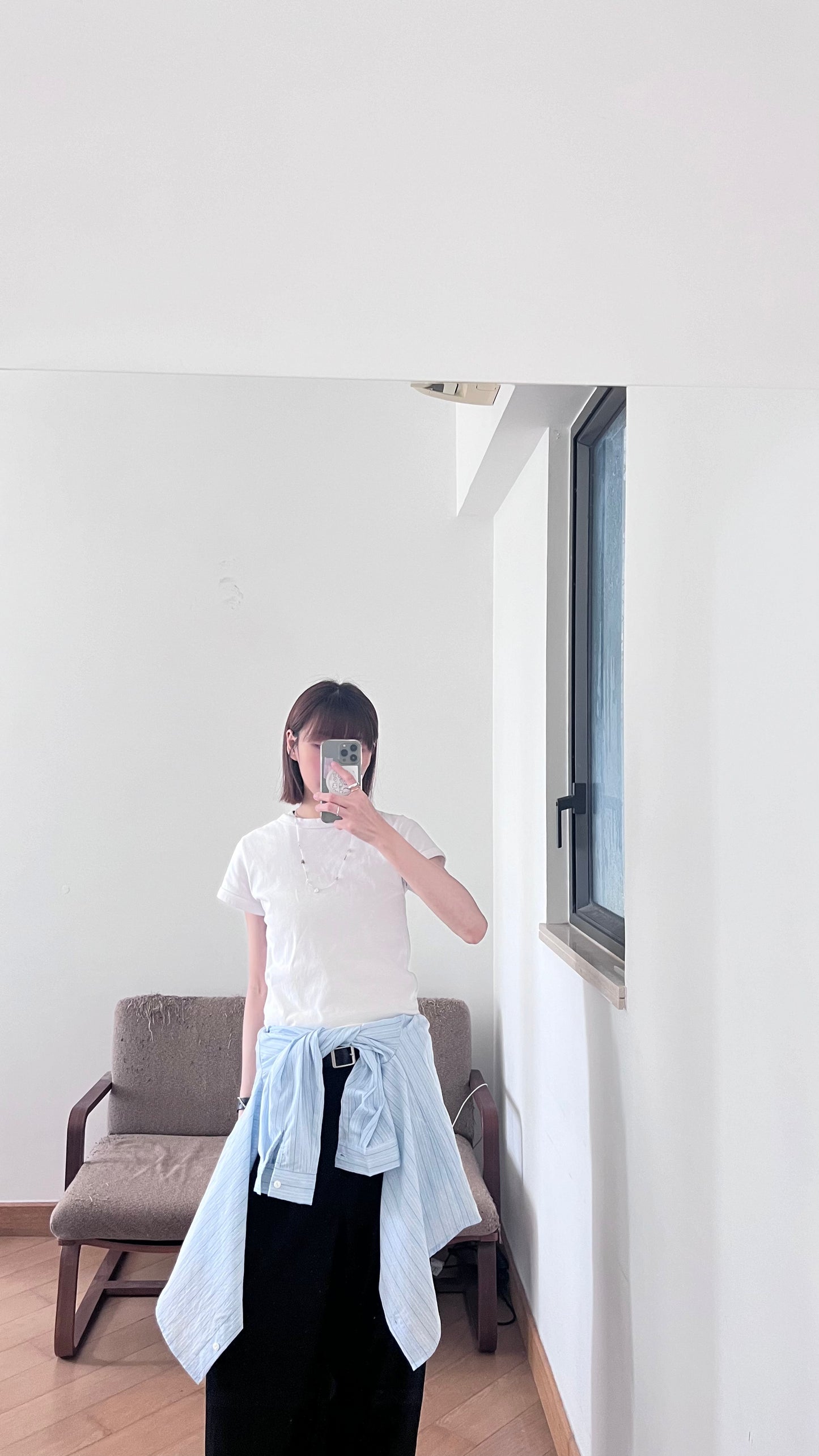 breezy stripe tencel shirt in baby-blue (pre-order)