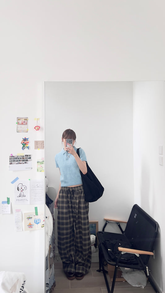 elin sheer polo knit shirt in baby-blue (pre-order)