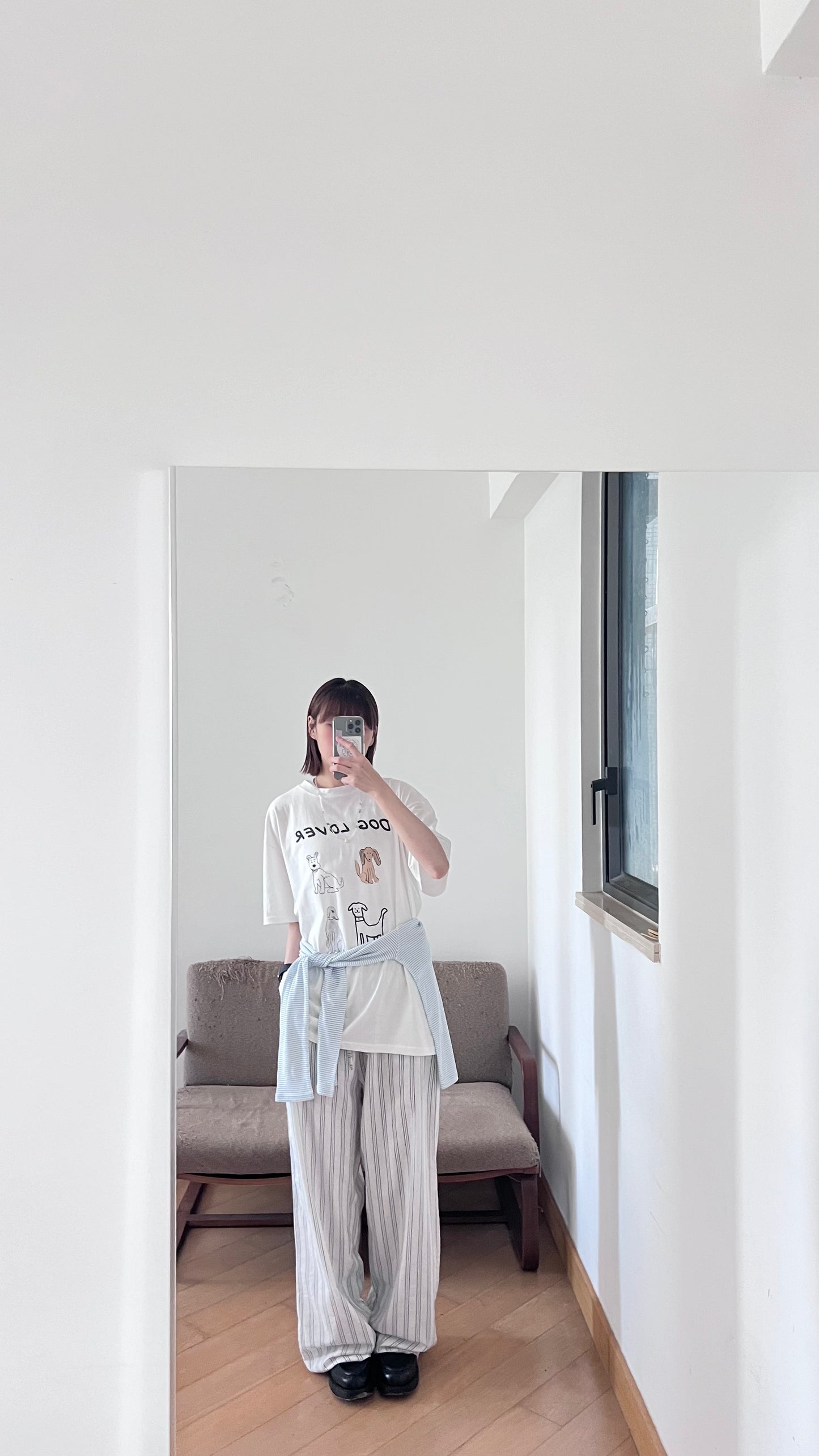 causal striped wide pants in baby blue