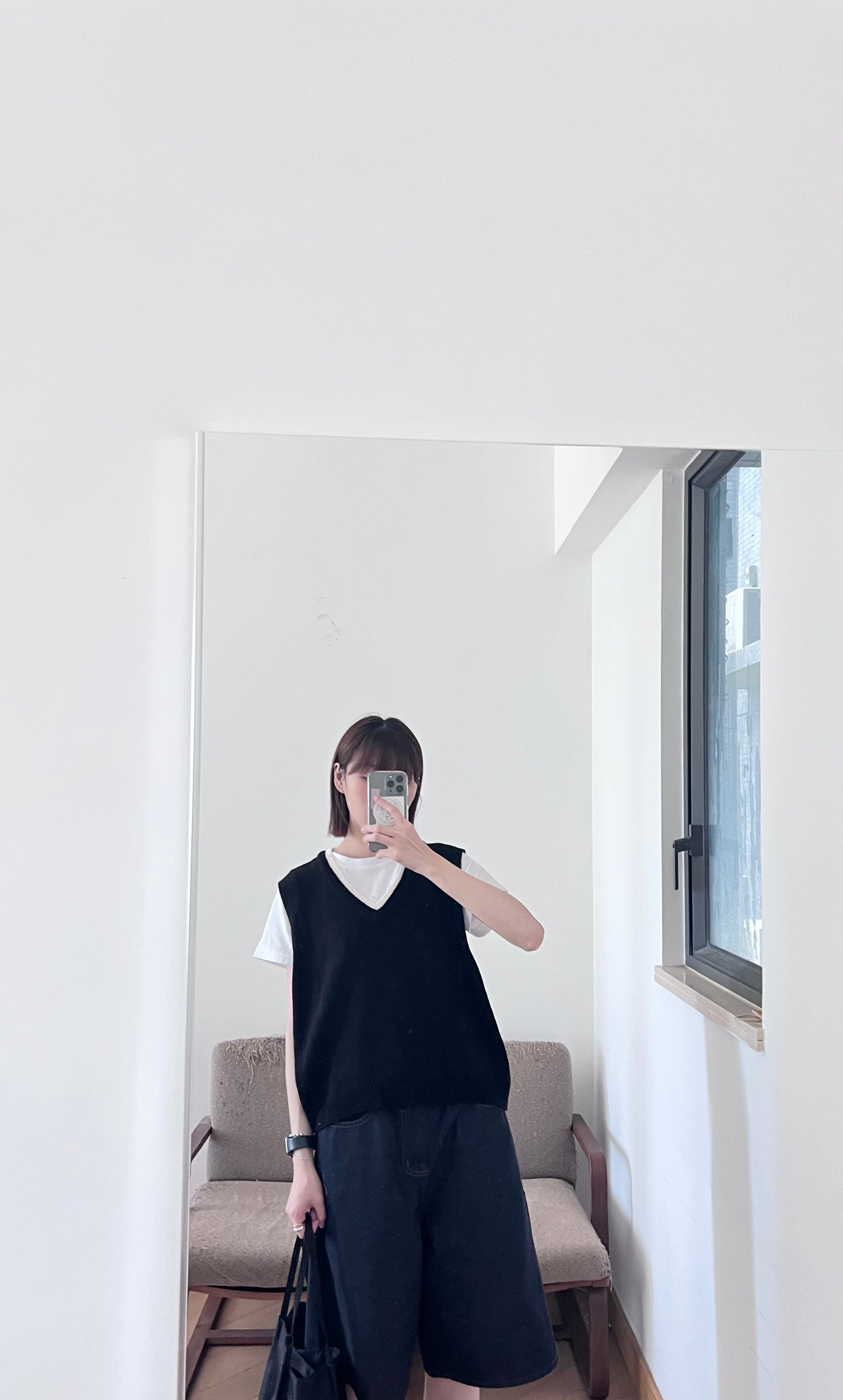 patchwork v-neck vest in black (pre-order)