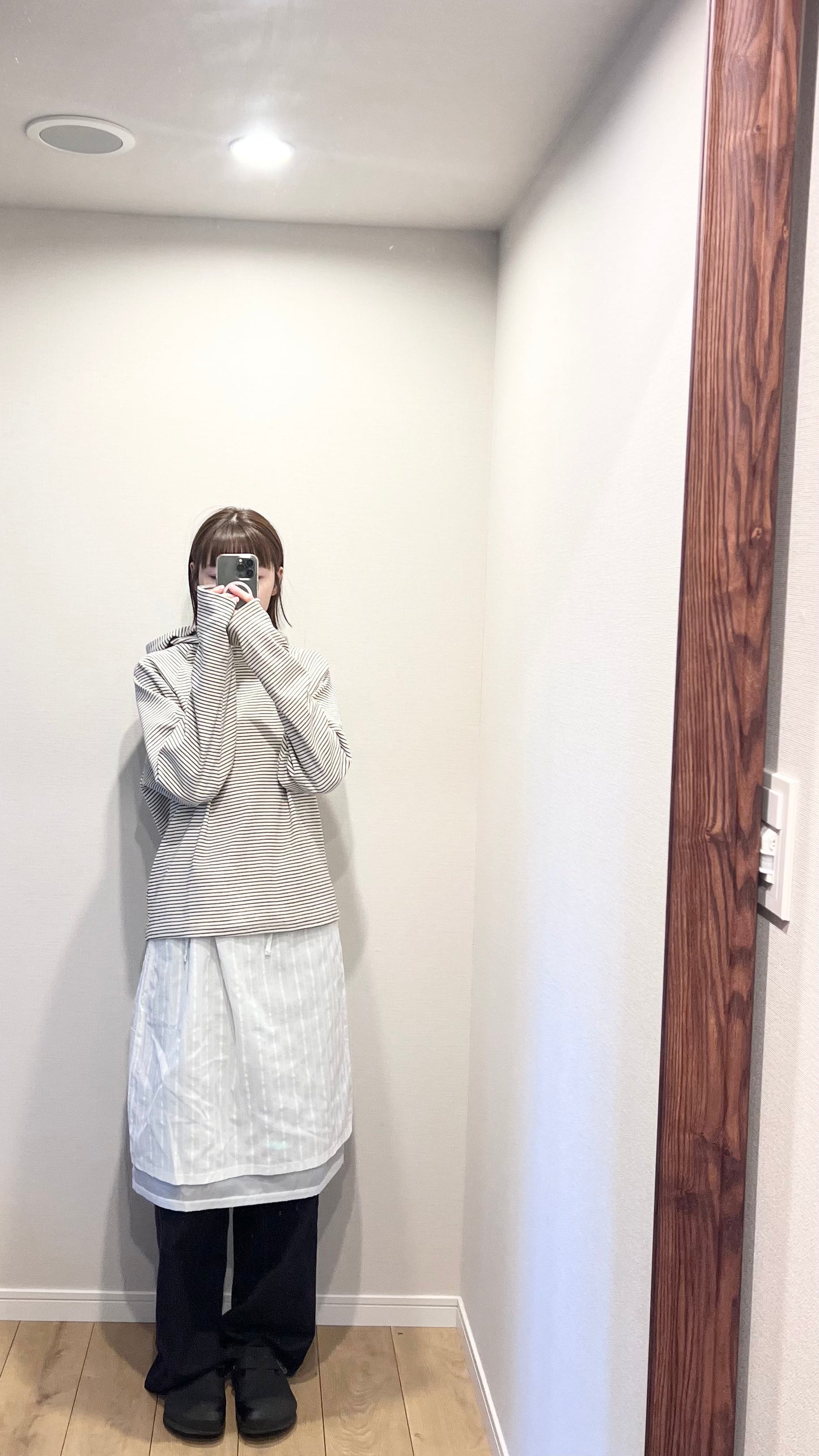 turtle-neck striped hoodie in ivory