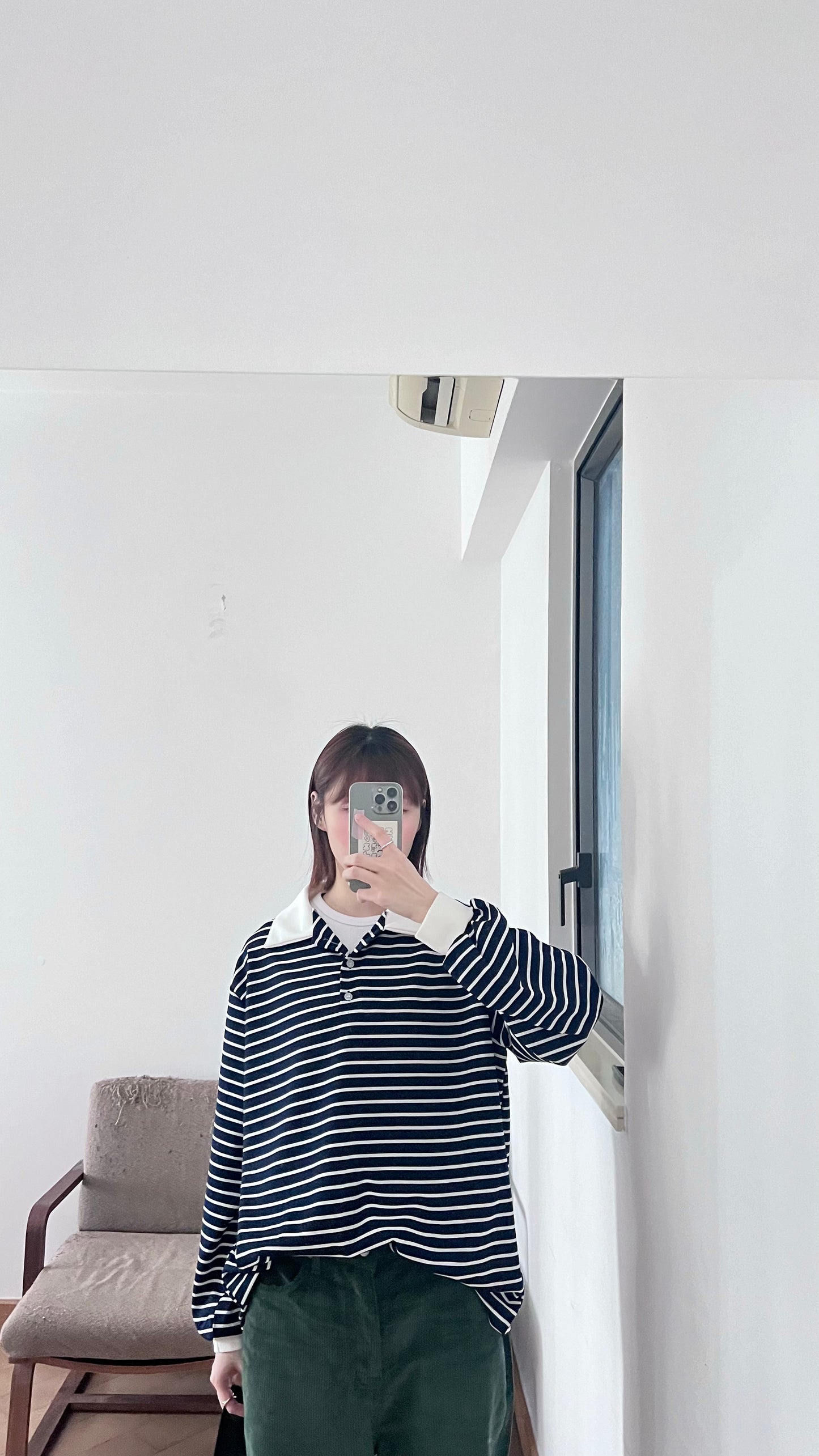 casual stripe polo tee in navy (pre-order)