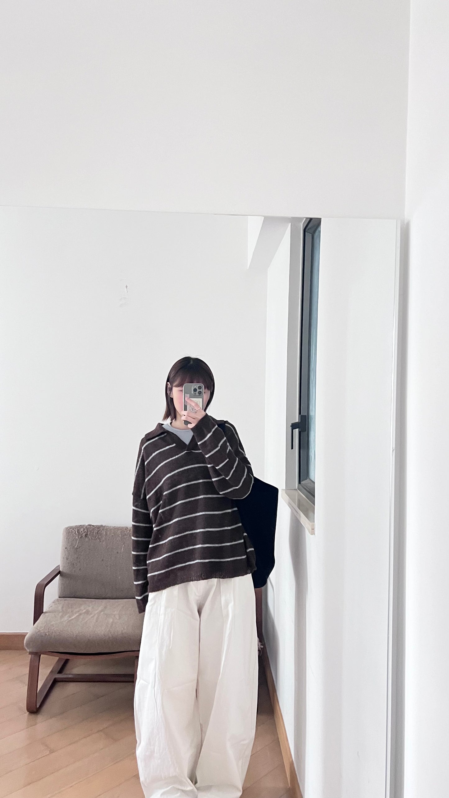 sheer knit polo shirt in brown (pre-order)