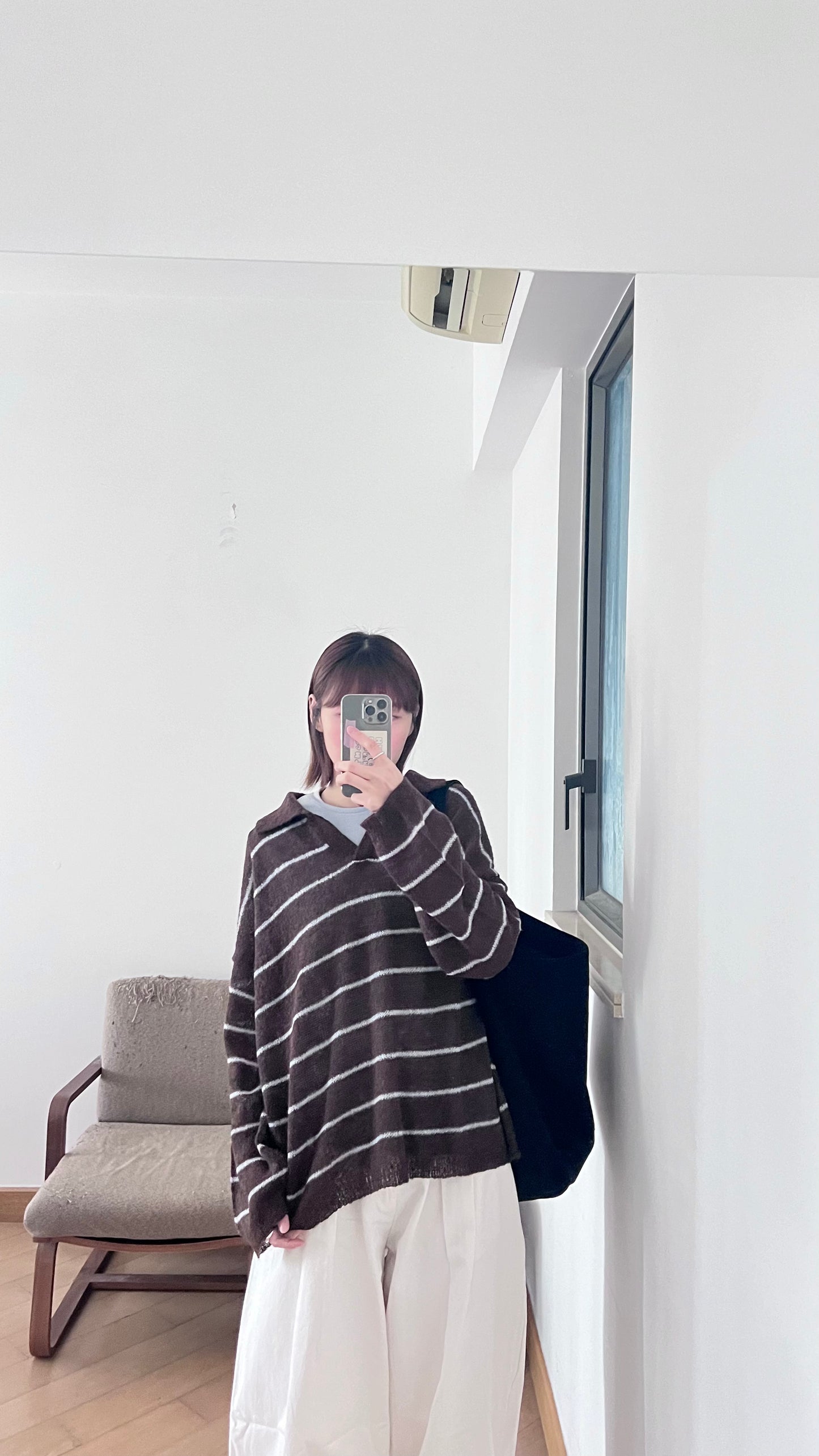 sheer knit polo shirt in brown (pre-order)
