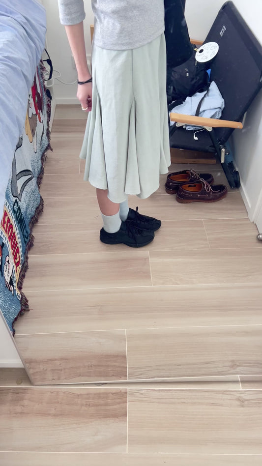 belle panelled flare midi skirt in mint (pre-order)